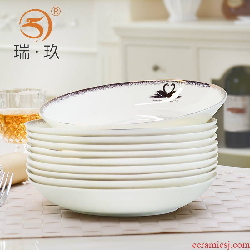 10 ipads porcelain child home meal plate ceramic round dish plate 8 inches up phnom penh swan deep dish soup plate FanPan suits for
