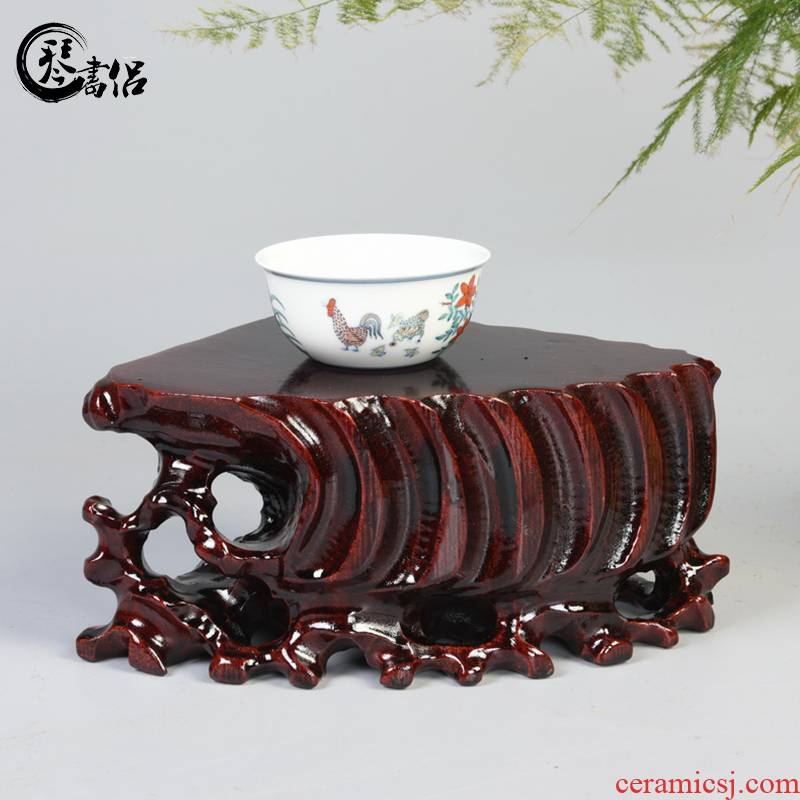 Pianology picking fan stone base solid wooden furnishing articles base wooden wooden household decorative stone base