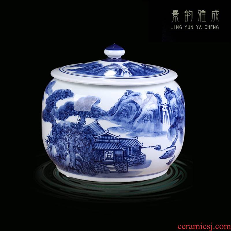 Jingdezhen ceramic hand - made with cover of blue and white porcelain decoration storage tank Chinese ceramic pot to receive furnishing articles large