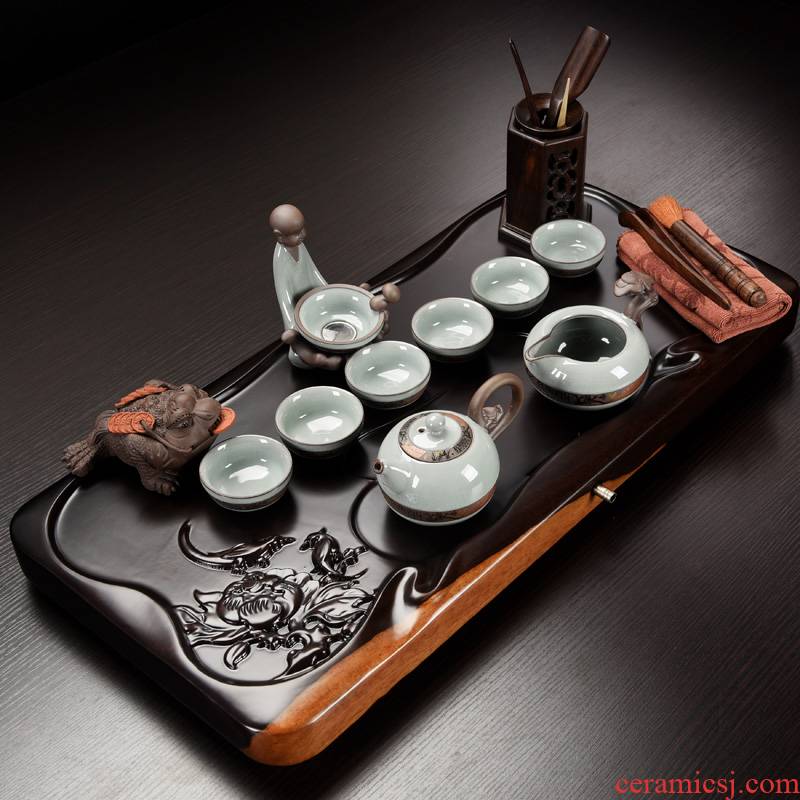 Repeatedly prosperous Chinese style household ebony wood tea table ground kung fu tea sets contracted ceramic tea set