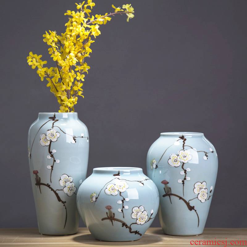 Jingdezhen ceramic dry flower vases, creative new Chinese style living room TV cabinet flower arranging household porcelain ornaments furnishing articles