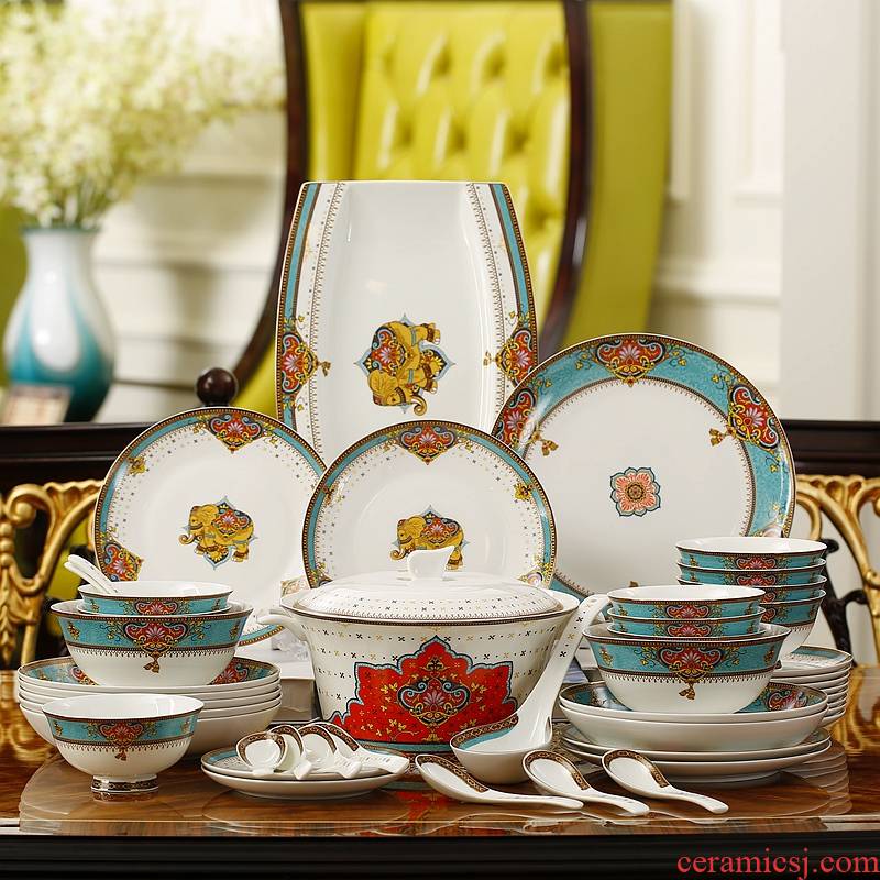 Sheng 's European ipads porcelain tableware suit household ceramics bowl chopsticks dishes suit 56 head plate wedding gift