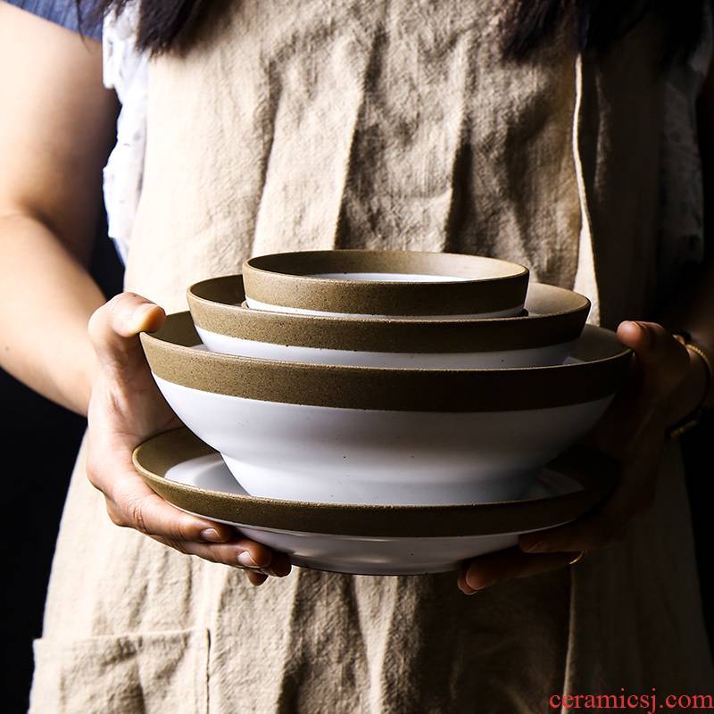 Guber jingdezhen hand make coarse pottery bowl of household ceramic bowl of salad bowl of soup bowl rainbow such use tableware 0
