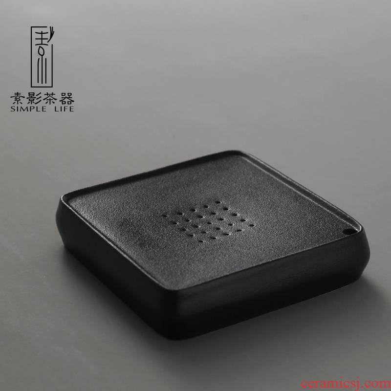 Plain black shadow quadrate tea tray ceramic zen water pot bearing Japanese contracted style kung fu coarse pottery single dry terms