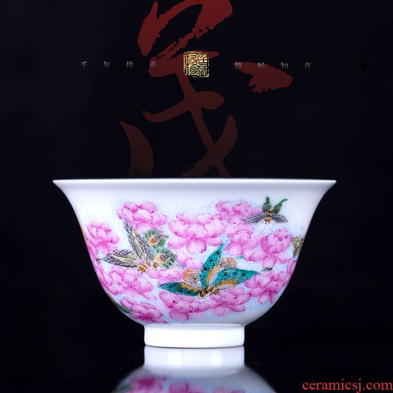 Nine new CaiHuDie katyn jingdezhen ceramic cups master cup single CPU hand - made kung fu tea sample tea cup cup