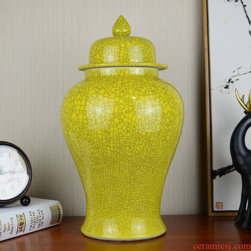 Jingdezhen ceramics yellow general pot vase Chinese style living room example room hotel adornment handicraft furnishing articles