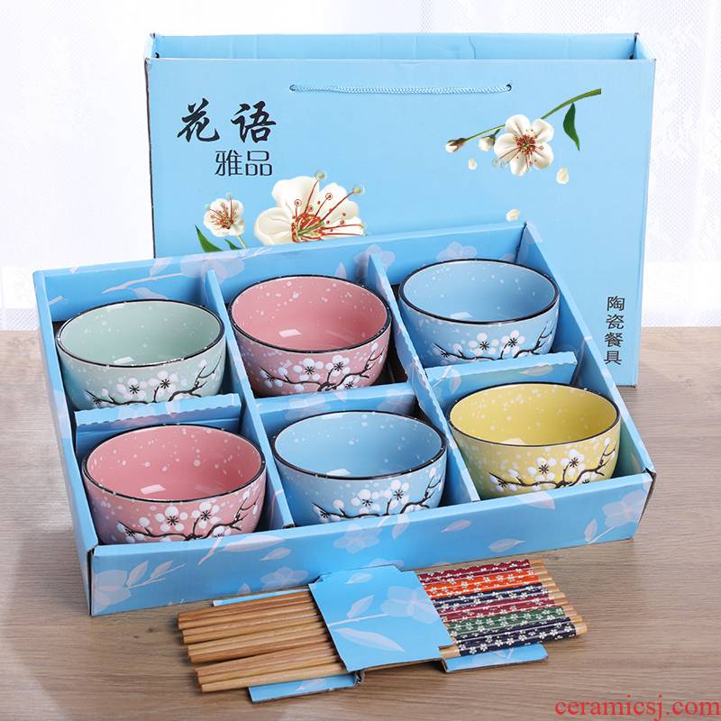 Ceramic bowl chopsticks sets the eat rice bowls bowl gift box move, lovely wedding return home sweethearts bowl chopsticks tableware
