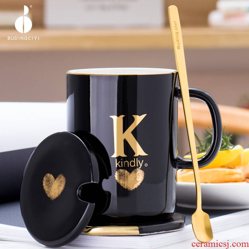 Ceramic keller cup last letter individuality creative trend spoon female cups domestic cup coffee cup with cover