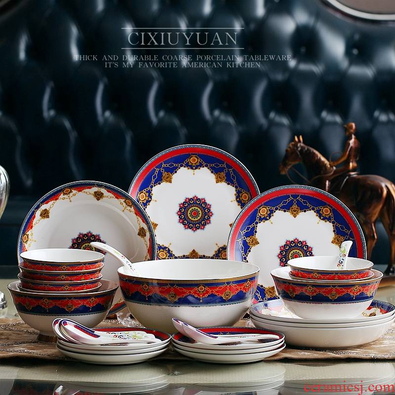 Chinese style dishes suit household ipads porcelain tableware jingdezhen ceramics from European sets of chopsticks bowl bowl plate combination