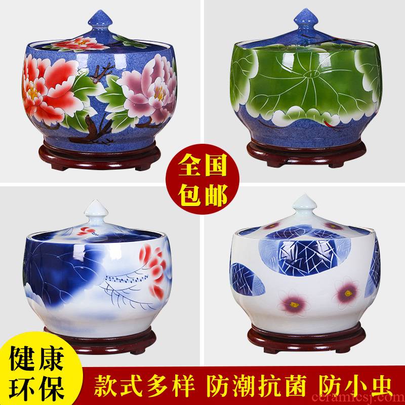 Art spirit of jingdezhen ceramic barrel ricer box store meter box with cover insect - resistant seal tank cylinder storage tank