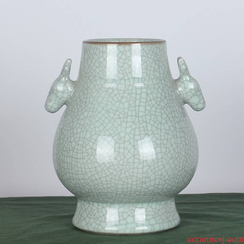 Archaize crack of jingdezhen ceramics glaze deer head double listen barrels vases, new Chinese style classical sitting room adornment is placed