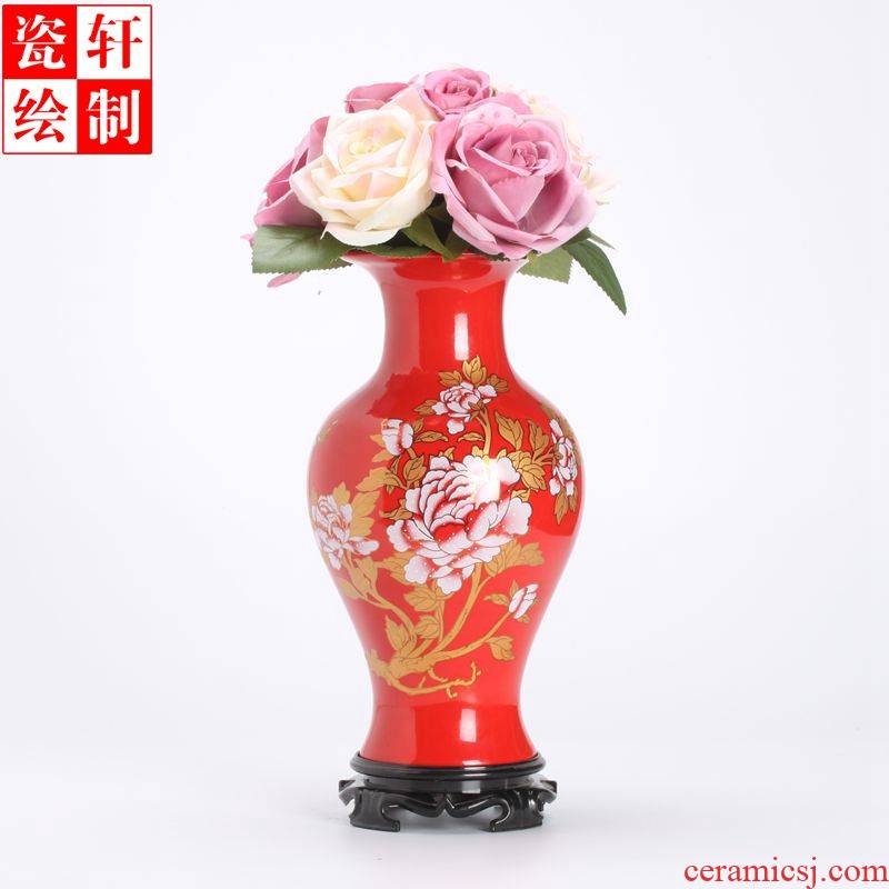 Jingdezhen Chinese red porcelain vase wedding furnishing articles rich ancient frame flower arrangement sitting room, home furnishing articles