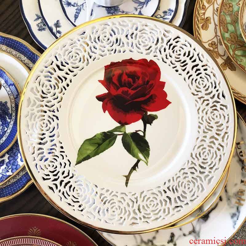 Up Phnom penh dish LvKong rose, white rose plate new classical art plate carving, ipads China plate