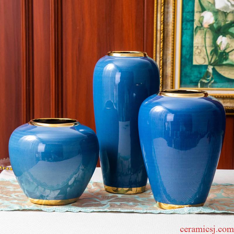 European ceramic vase is placed little blue pottery modern home decoration decoration flower arranging dried flowers contracted sitting room