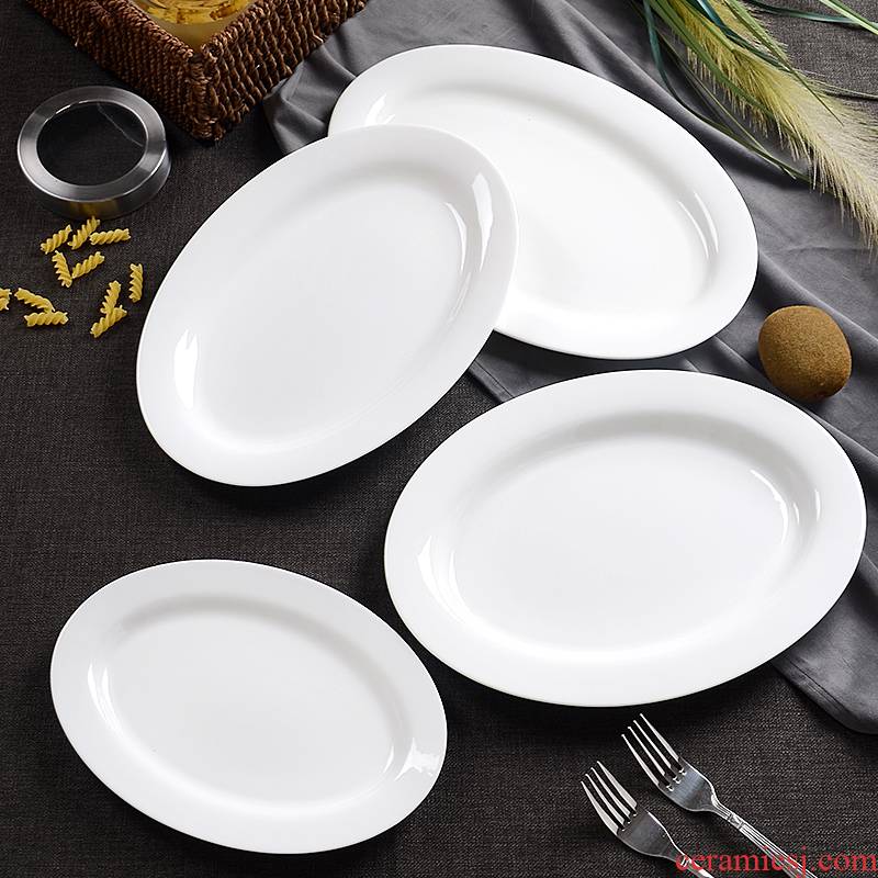 Pure white ipads porcelain tableware move fish dish steamed fish home long oval ceramic disc fish a large plate