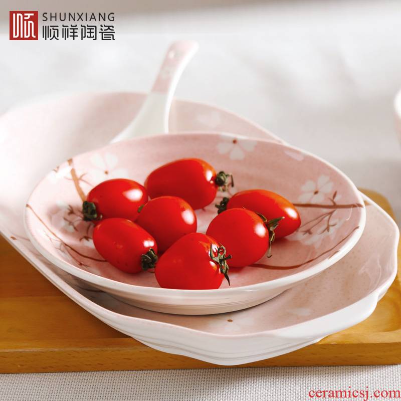 Shun auspicious ceramics cherry blossom put brilliant plate suit household Japanese deep dish disc fish dish dish dish beefsteak dish