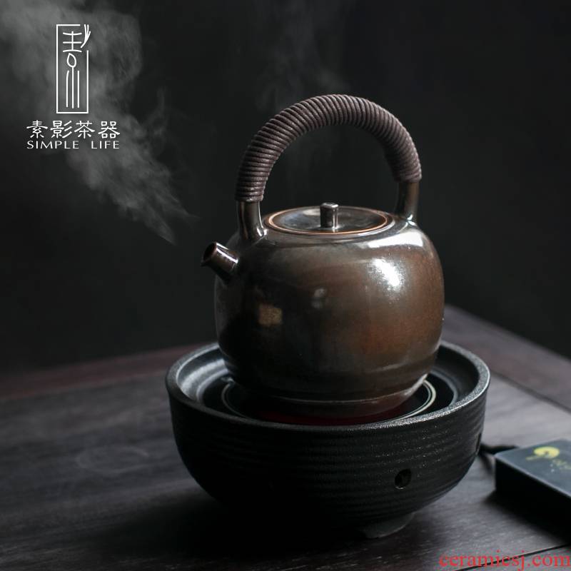 Restoring ancient ways, shadow Japanese pot of boiled tea kettle coarse pottery TaoLu old rock mud manual girder pot of warm tea