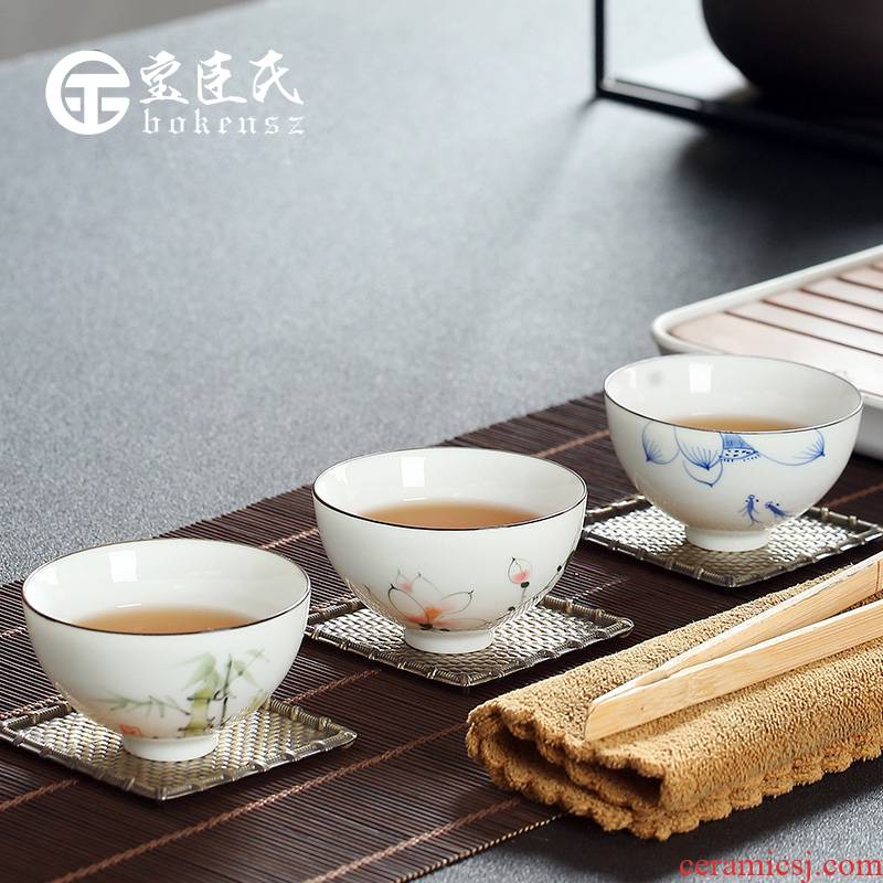Treasure minister 's meditation is hand - made ceramic porcelain teacup tea cups master cup single CPU creative kung fu tea cups