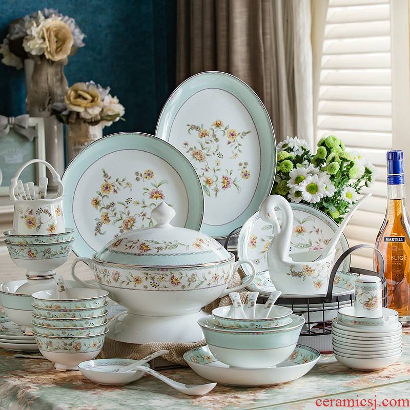 Tangshan ipads porcelain tableware suit European dishes home bowl bowl dish bowl chopsticks Chinese ceramic bowl plate combination