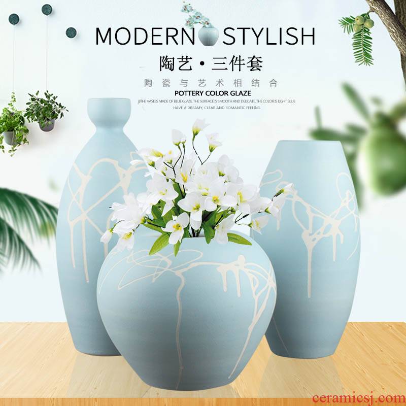 Modern ceramic vase three - piece landing home wine ark, adornment furnishing articles of jingdezhen ceramic flowers sitting room