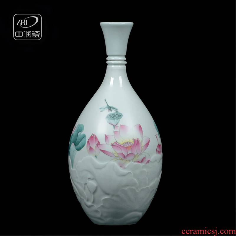 Jingdezhen ceramic jar three catties 375 ml of household antique carved lotus mercifully bottle liquor hip flask