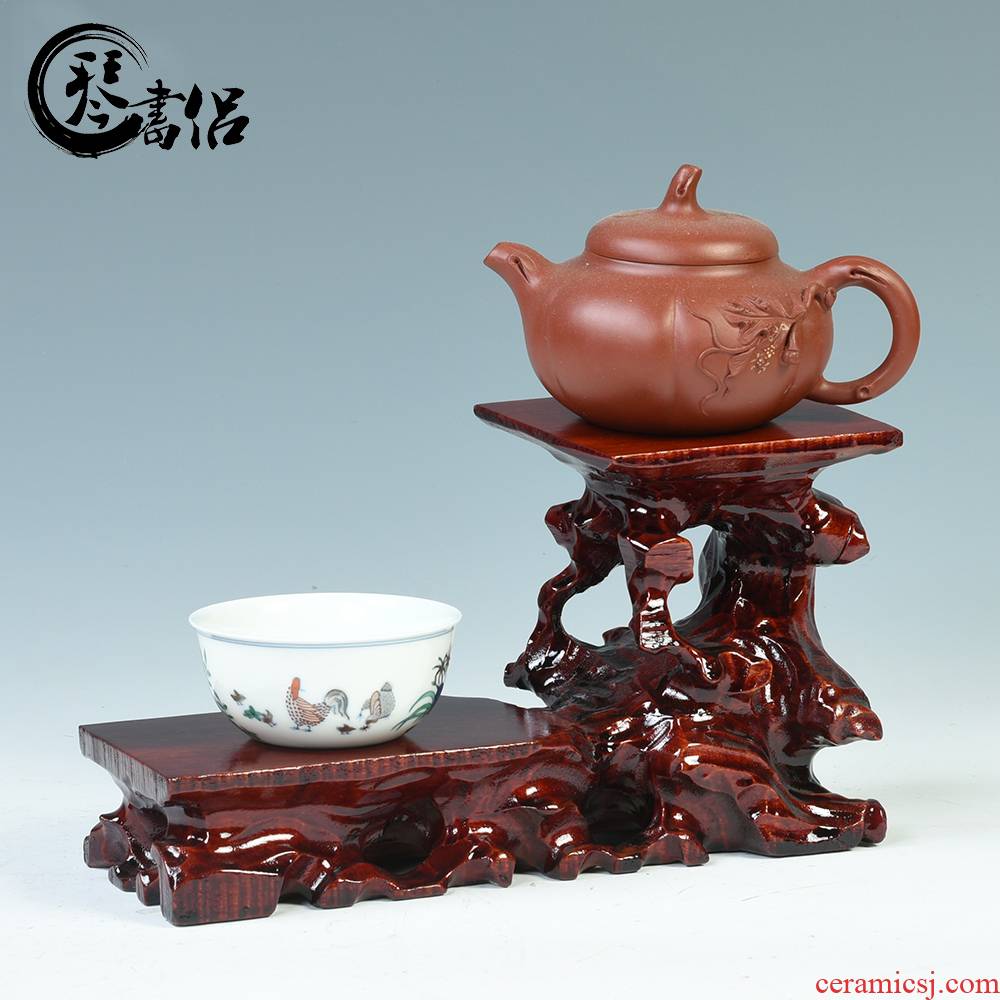 Teapot base solid wood height flower pot in the decorative furnishing articles it base base, heightening stone base