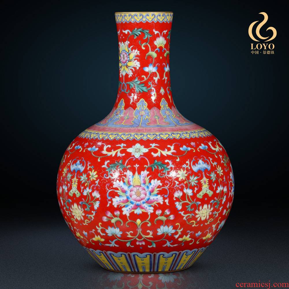Jingdezhen ceramics furnishing articles imitation the qing qianlong red bottom phase pattern celestial treasure vase Chinese style household ornaments