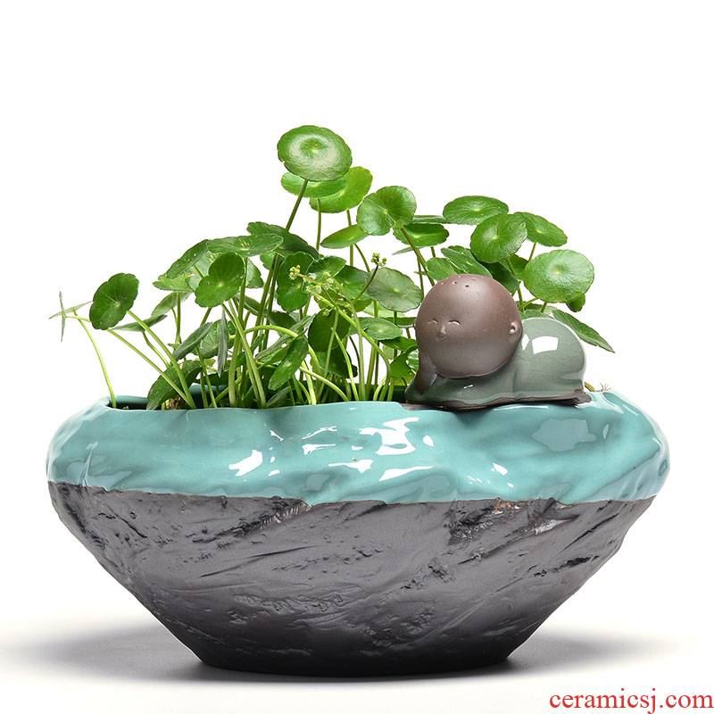 Refers to flower pot ceramic violet arenaceous creative indoor green plant pot large money plant grass cooper nonporous hydroponic container