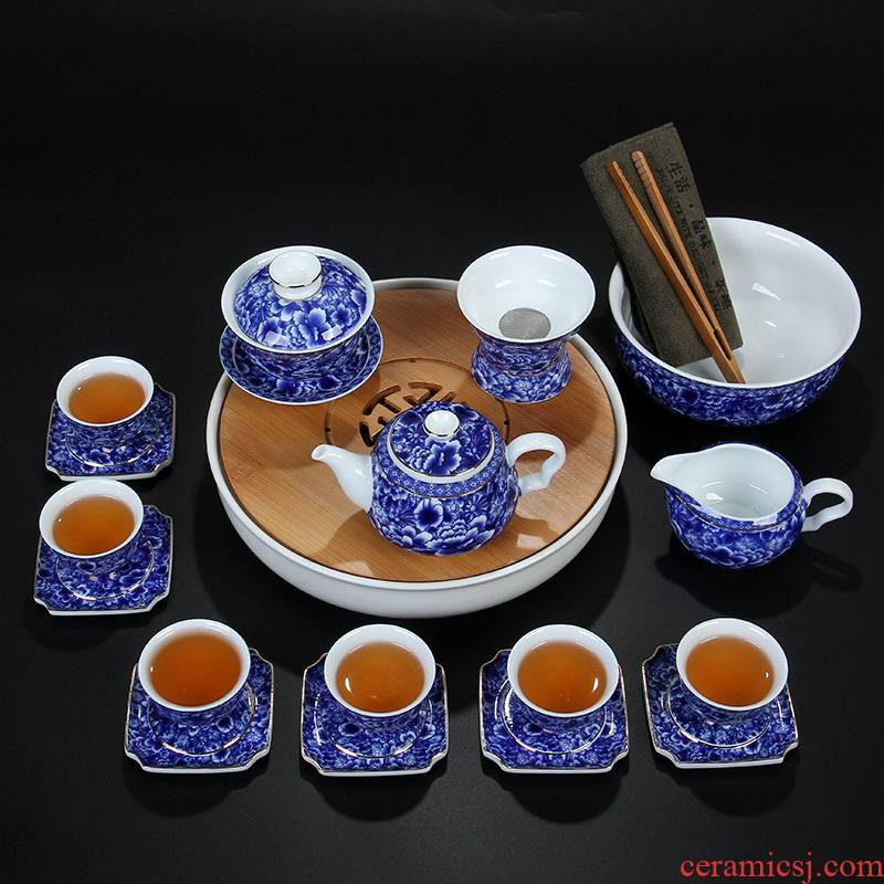 High white, blue and white porcelain tea set the see colour tureen teapot teacup pad set of ceramic tea set tea service parts