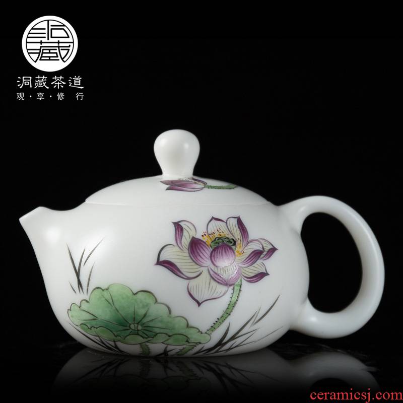 Building in dehua white porcelain teapot kung fu tea set painting biscuit firing Chinese white household single pot of tea