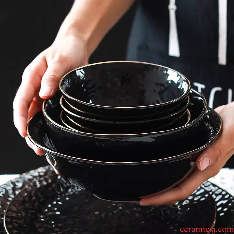 Ancient bo Japanese rice bowls creative household ceramic dual soup bowl rainbow such as bowl up phnom penh black porringer dessert bowl of tableware
