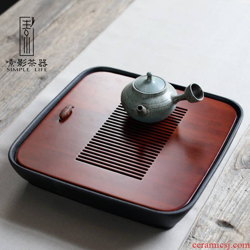 Plain film creative carbonized bamboo household water storage embedded square ground dry little tea tea sea ceramics