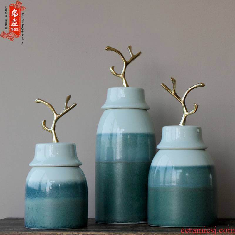 Jingdezhen ceramics Nordic manual variable vase key-2 luxury furnishing articles creative home dry flower arranging flowers to decorate the sitting room
