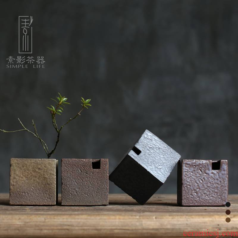 Plain film creative flower implement coarse pottery square ceramic mini floret variable square household contracted furnishing articles