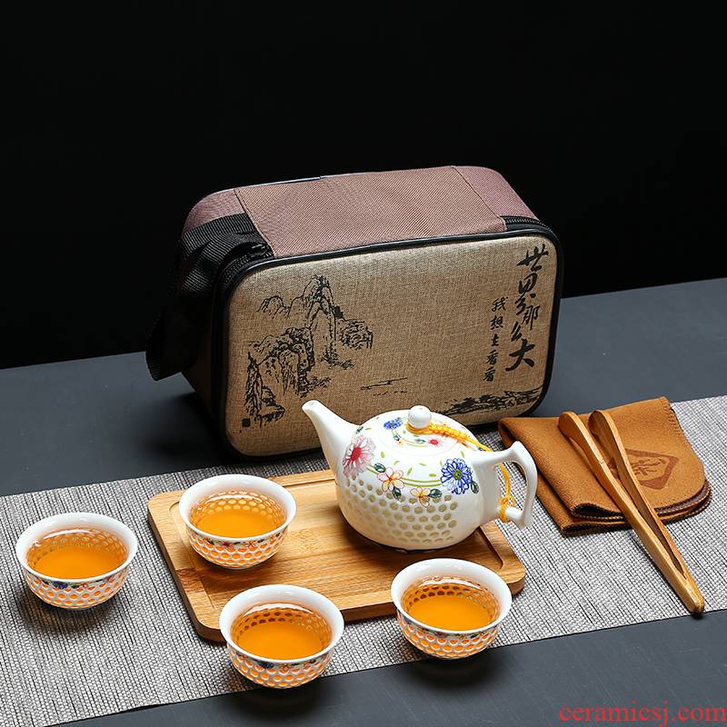 Travel tea set suit portable package household contracted small Japanese ceramic cups your up kung fu tea set dry tea tray
