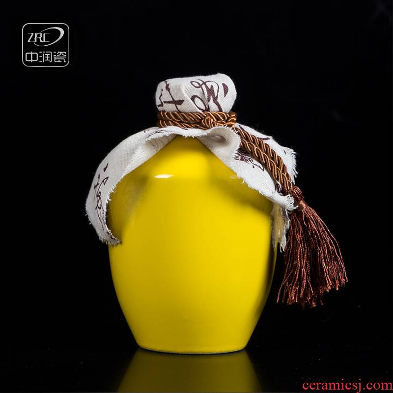 Jingdezhen ceramic jars household seal yellow glaze 1.5 kg bottle liquor wine bottle of wine the empty jars