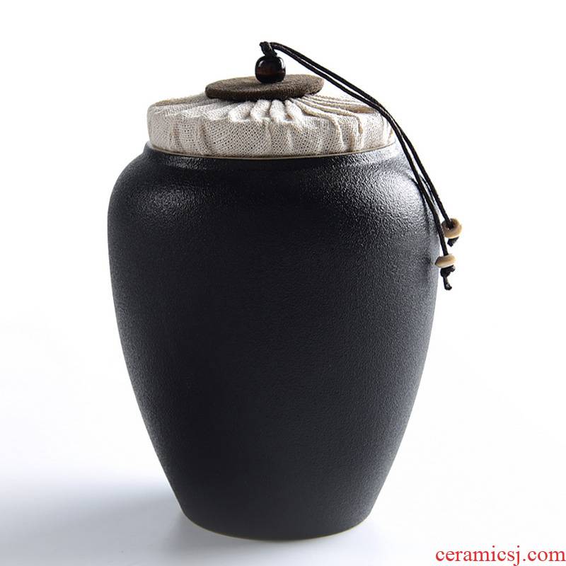 Xin, black pottery art edge zen tea canister coarse pottery large firewood seal pot small ceramic wake pu 'er tea packaging