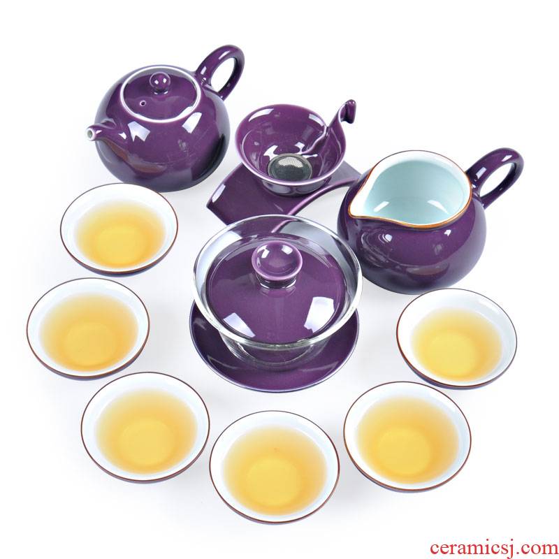 Is a complete set of kung fu tea set glaze ceramic tea cup glass teapot tureen gift boxes home