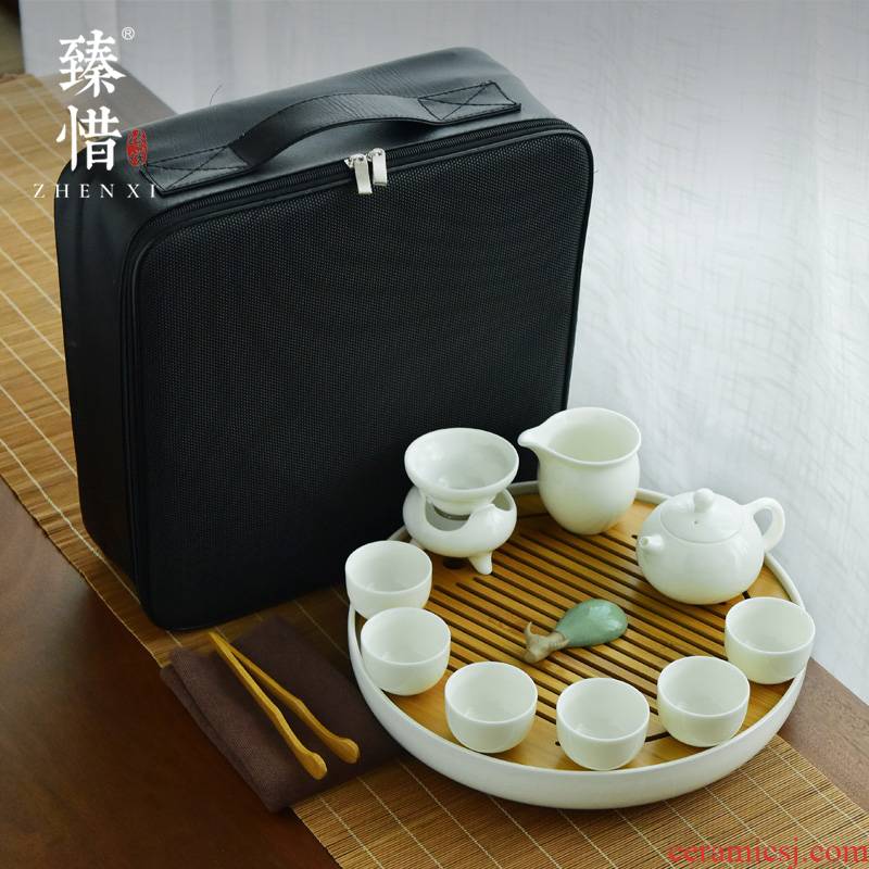"Cherish high white porcelain modern portable bag kung fu tea set household contracted Japanese small mini package