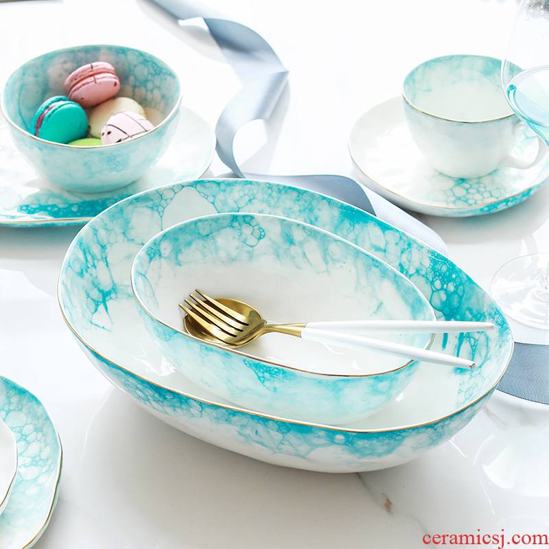Element treasure Japanese powder blue mercifully ceramic tableware western - style food dish bowl bowl rainbow such as bowl dish dish dish