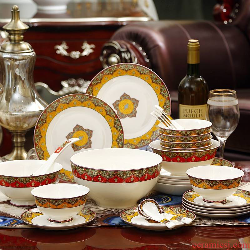 Dishes suit household creative European ceramic tableware Dishes tangshan ceramic bowl bowl chopsticks plates 28 head suit