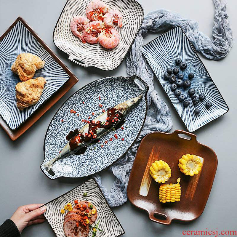Shed in Japanese and ceramic tableware ears fish dish plate, plate material sushi plate of dumplings plate steak plate