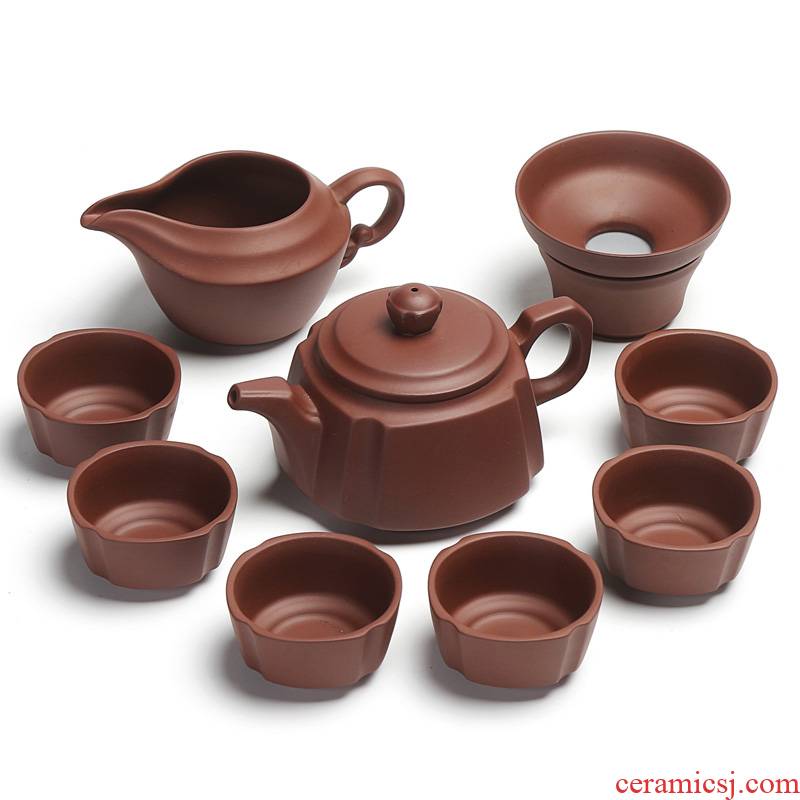 Xin edge of purple sand tea sets kung fu tea set a complete set of home office half manual teapot tea cups