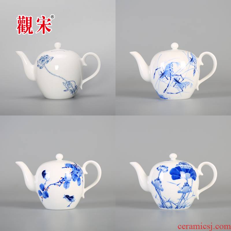 View the song View the song dynasty jingdezhen hand - made ceramics of blue and white porcelain teapot household of Chinese style kung fu tea pot