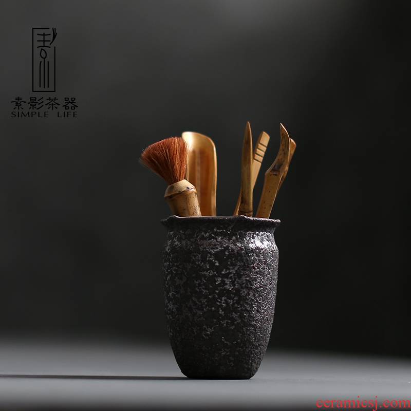 Restoring ancient ways, shadow 6 gentleman bamboo tea kungfu tea accessories rust glaze ceramic combination of a complete set of