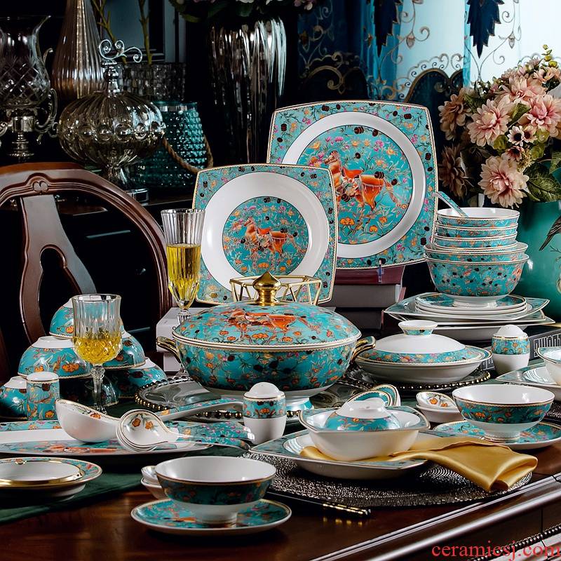 Jingdezhen porcelain European tableware suit Chinese ipads bowls up phnom penh dish dish combination of household wedding gift box