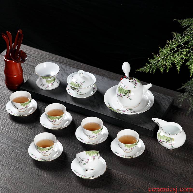 Kung fu tea set suit household contracted jingdezhen ceramic side put the pot of Kung fu tea gift boxes to send one in the office
