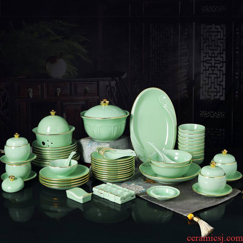 We knew of jingdezhen porcelain tableware suit household combination of high - grade Chinese celadon bowls plates club table for a gift