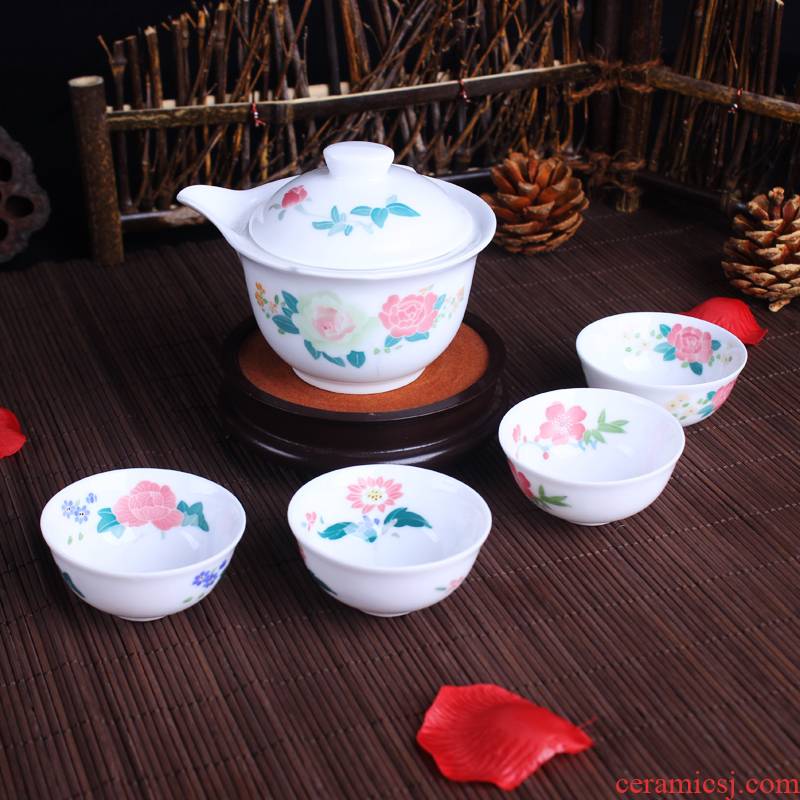 Xiang feels ashamed up under glaze color porcelain four seasons flower MAO pu 'er tea five by tea name plum blossom put lotus Chinese rose