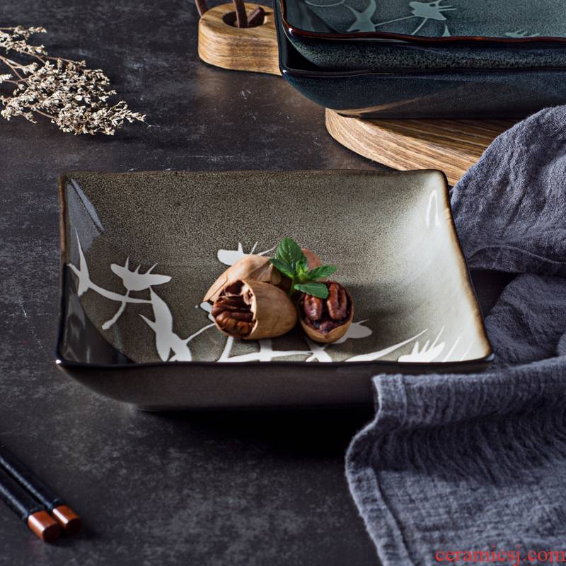 Japanese individuality creative household tableware 7 inches square food bowl under the glaze color restoring ancient ways is hand - made ceramic bowl